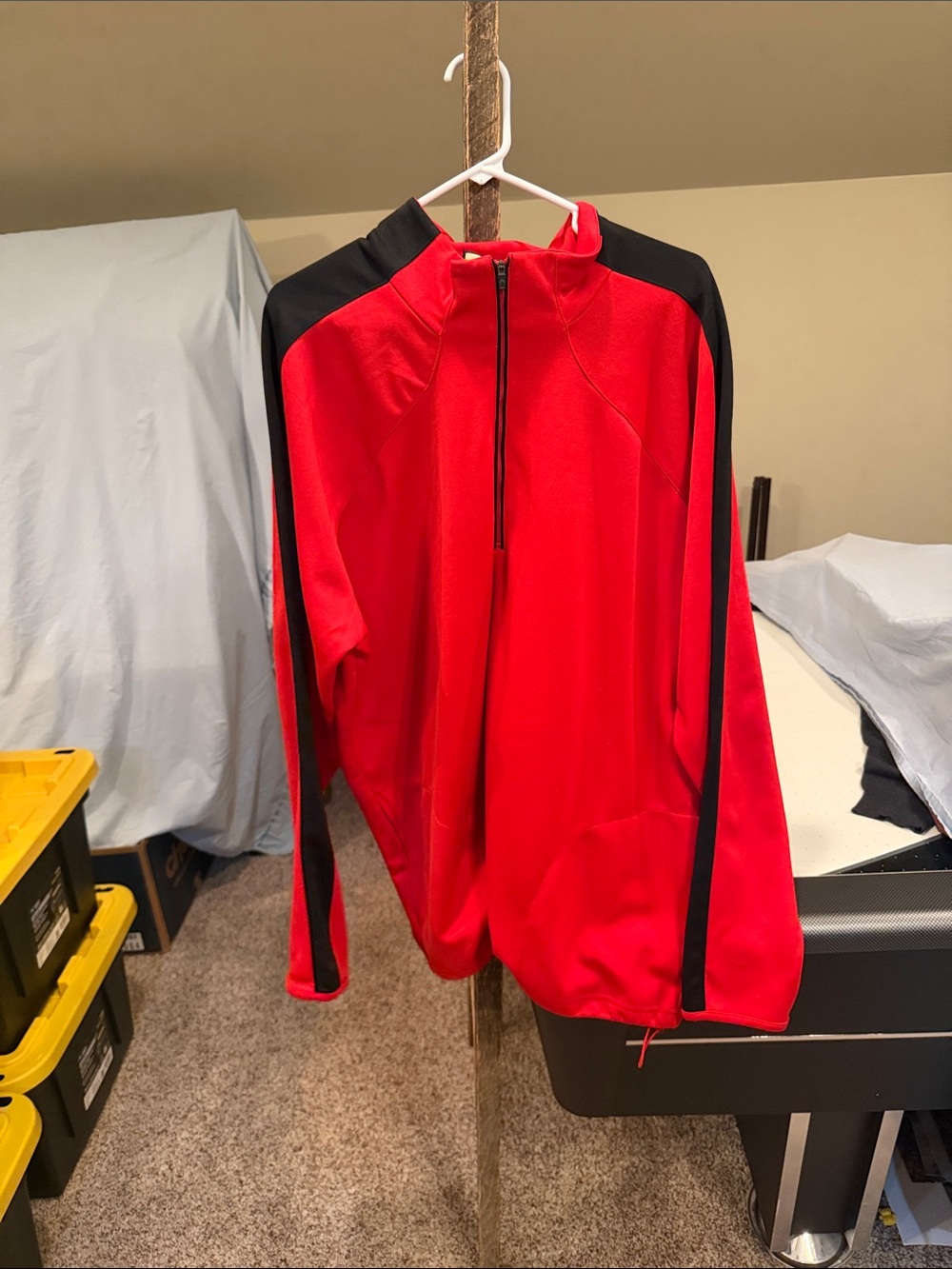 Men's Lightweight Red Quarter-Zip Shirt Jacket with Black Accents